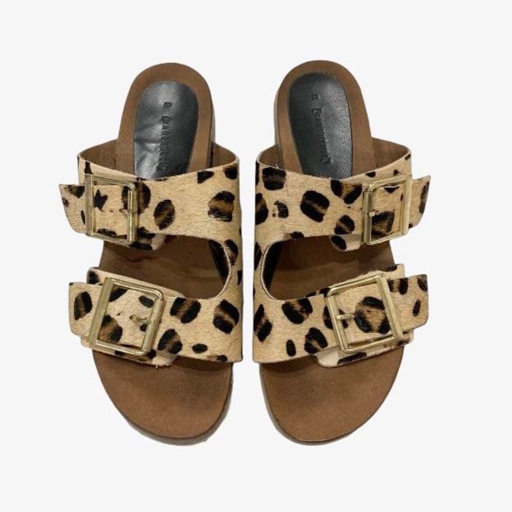 Warehouse Leopard Print Double Buckle Footbed Sandals